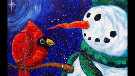 Beginners Acrylic Painting Snowman With Cardinal The Art Sherpa