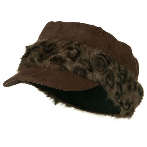 Animal Fur Band Military Cap - Brown | Women hats fashion, Military cap