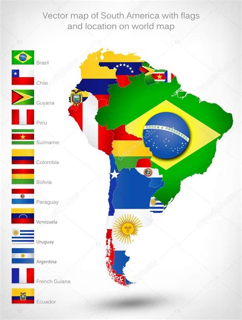 Mapa de América del Sur con banderas Vector de stock 72751531 de Livenart