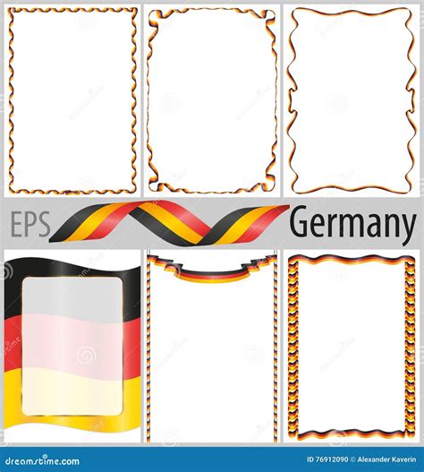 Set Of 6 Frames And Borders With Coloring Germany Flag Stock Vector