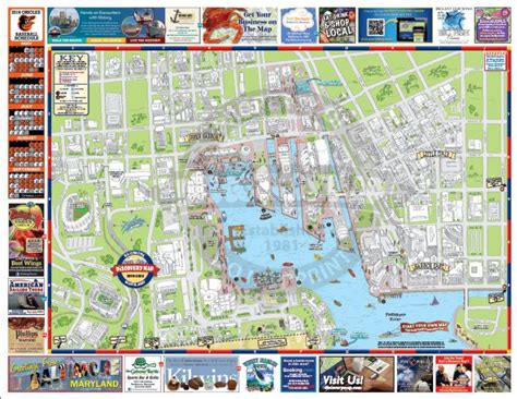 Visit Baltimore Illustrated Map Baltimore Map Drawn M
