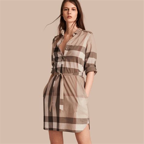 Burberry Check Cotton Shirt Dress Pale Stone In Blue Pale Stone Lyst