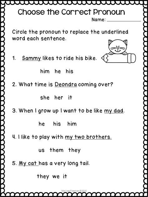 Pronoun Worksheets 2nd Grade Free