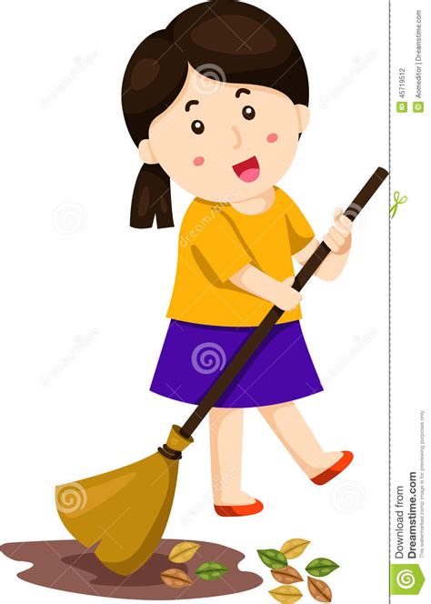 Illustrator Of Leafs Sweep Girl Stock Vector - Illustration of curve, painting: 45719512