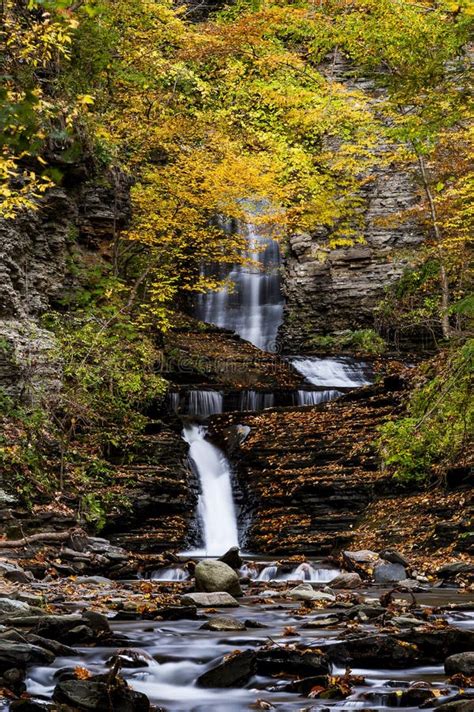 Waterfall Bathed In Autumn Fall Colors Deckertown Falls New York