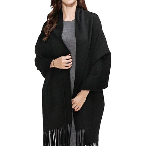 womens cashmere feel long shawl winter warm plain scarf black unisex c4187nutxrh womens