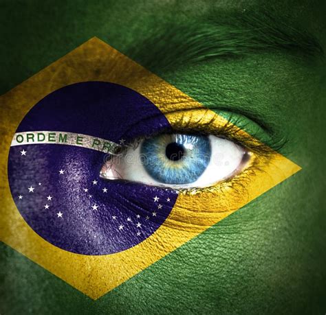 Human Face Painted With Flag Of Brazil Stock Illustration