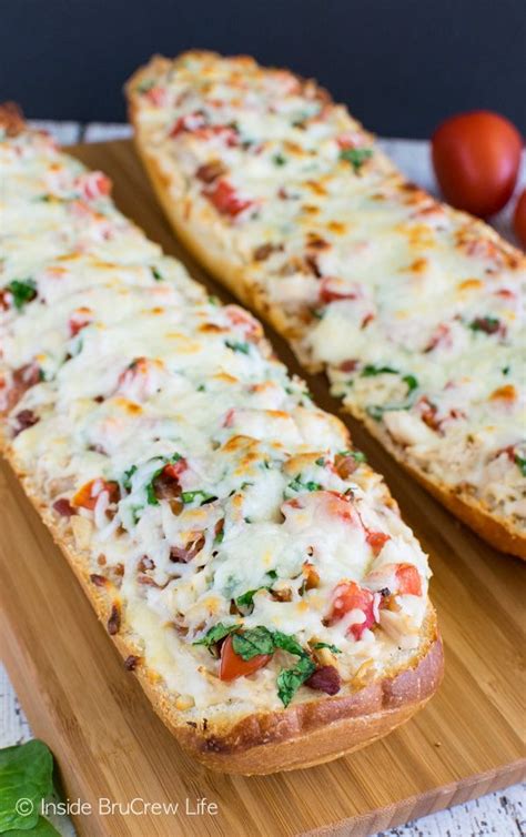Blt chicken alfredo french bread pizza!! This easy loaded BLT Chicken Alfredo French Bread Pizza is ...