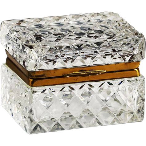 Vintage French Clear Crystal Glass Trinket Casket Or Box With Hinged