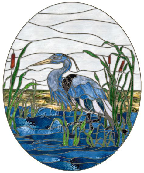 Stained Glass Art By Nik Blue Heron Digital Stained Glass Art Stained Glass Glass Art Glass