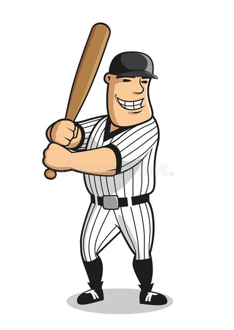 Cartoon Baseball Player Character With Bat Stock Vector Illustration