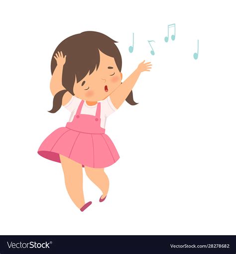 Sweet Brunette Girl Singing And Dancing Adorable Vector Image