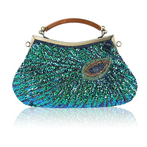 Vintage Peacock Handbags Women Sequins Beaded Mini Chain Evening Clutch