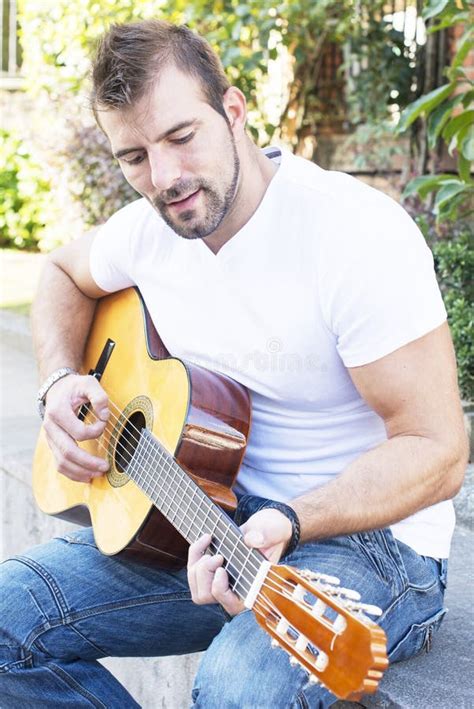 Man Plays Guitar In The Park Stock Photo Image Of Person Music