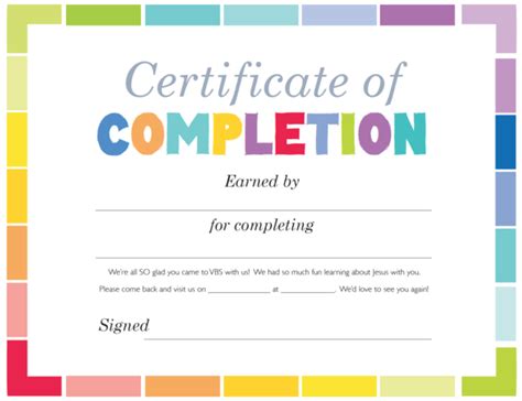 This vbs certificate template is an award for students who are always present. VBS Certificate of Completion | Certificate of completion ...