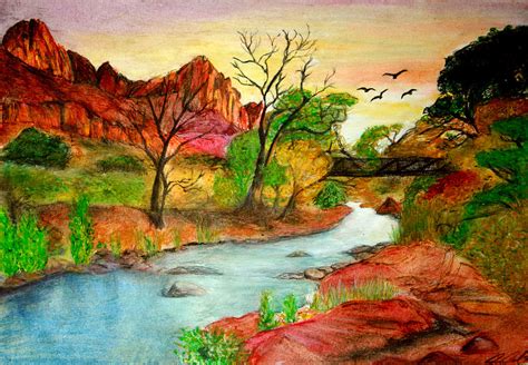 Are you looking for easy sunset drawing tips? Sunset in Zion Drawing by Joanna Aud