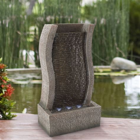 Pure Garden Stone Wall Standing Fountain Polyresin Waterfall With Led
