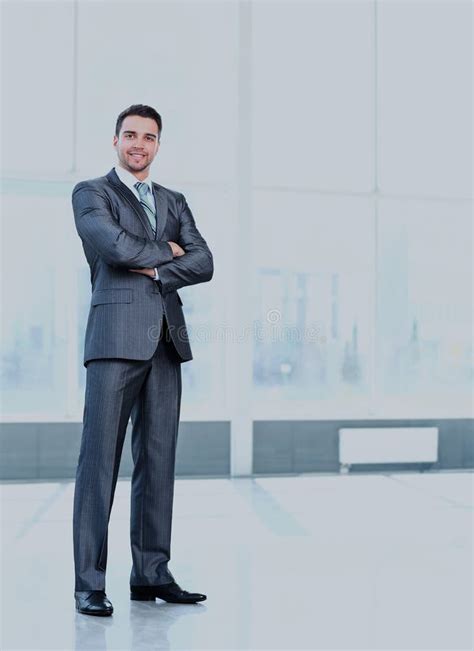 Full Body Portrait Of Young Happy Smiling Cheerful Business Man Stock