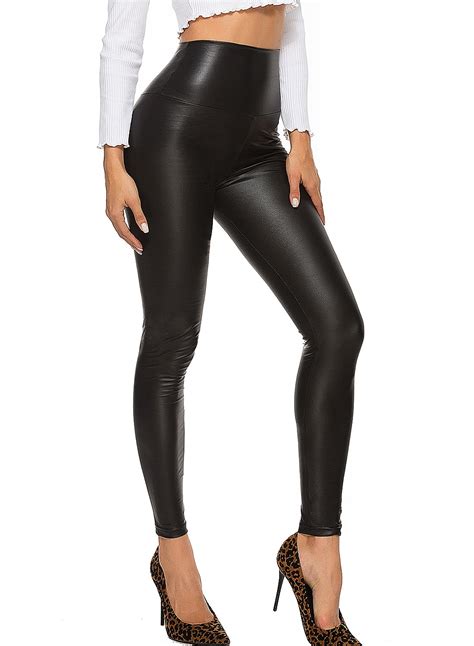 SEASUM Women S Faux Leather Leggings High Waist Rider Stretchy Leather