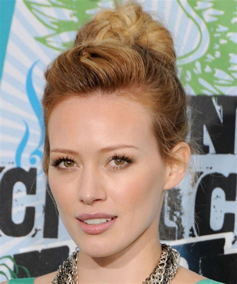 Hilary Duff Long Curly Dark Copper Blonde Updo Hairstyle With Light