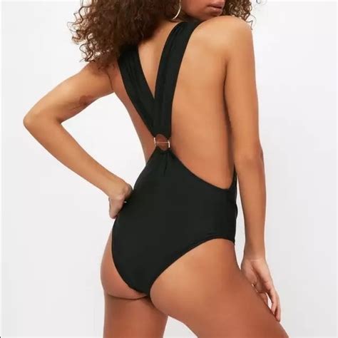 Lena Vie Boutique Swim The Lena Millie Plunge Black Swimsuit With Back Detailing Hardware