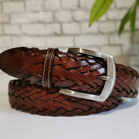 Leather Belt Handmade Braided Leather Belt Brown Belt Genuine