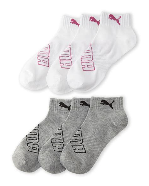 Puma 6 Pack Quarter Crew Logo Accent Socks In White For Men Whitepinkgrey Lyst