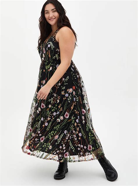 Plus Size Maxi Mesh Embroidered Dress Torrid