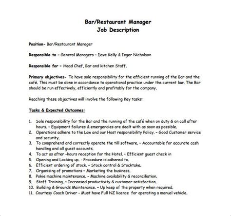 This role requires managers to regularly study and respond to market. 14+ Restaurant Manager Job Description Templates - Word ...