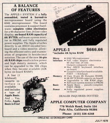 The Apple 1 For Only 666 First Apple Ad 1976 Newlaunches