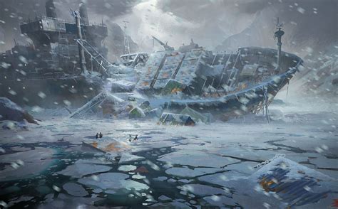Apocalyptic Dark Horror Winter Snow Ship Wreck Ruins Ice Sci Fi Fantasy