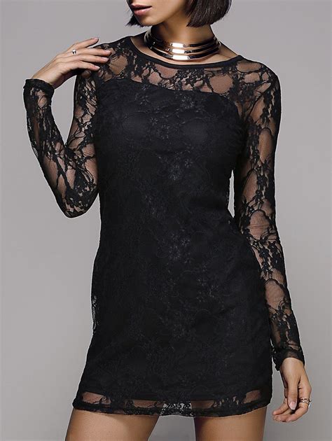 14 Off Alluring Long Sleeve Lace Spliced Scoop Neck Womens Dress