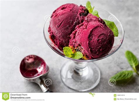 Organic Berry Sorbet Ice Cream Balls In Cup Ready To Eat Stock Photo