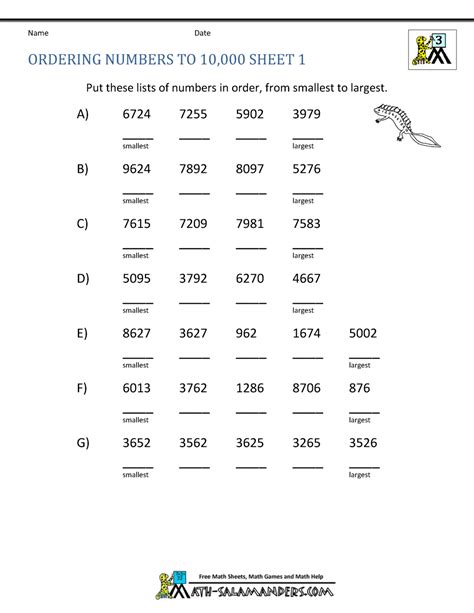 Numbers To 10000 Math Worksheets
