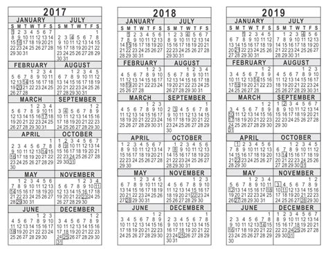 2017 2018 2019 3 Year Calendar