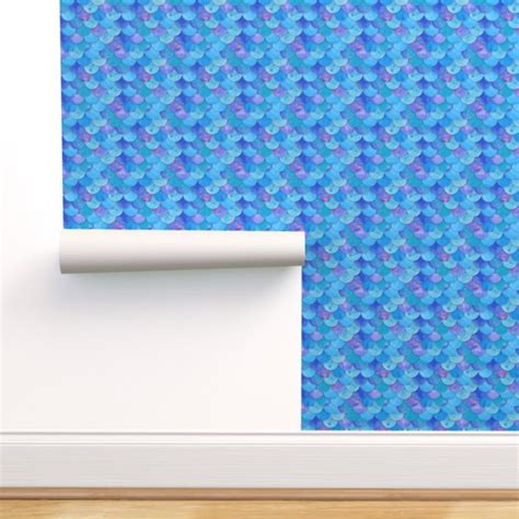 Peel And Stick Wallpaper 3ft X 2ft Blue Mermaid Scales Scale Pattern