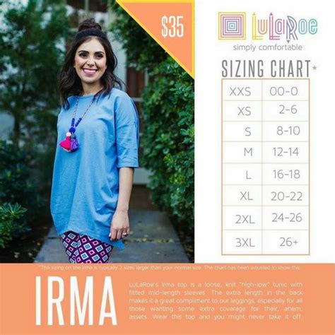 Lularoe Irma Size Chart Lularoe Sizing Lularoe Business Irma Top
