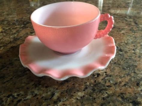 Mint Vintage Hazel Atlas Milk Glass Pink Ripple Crinoline Lunch Tea Cup