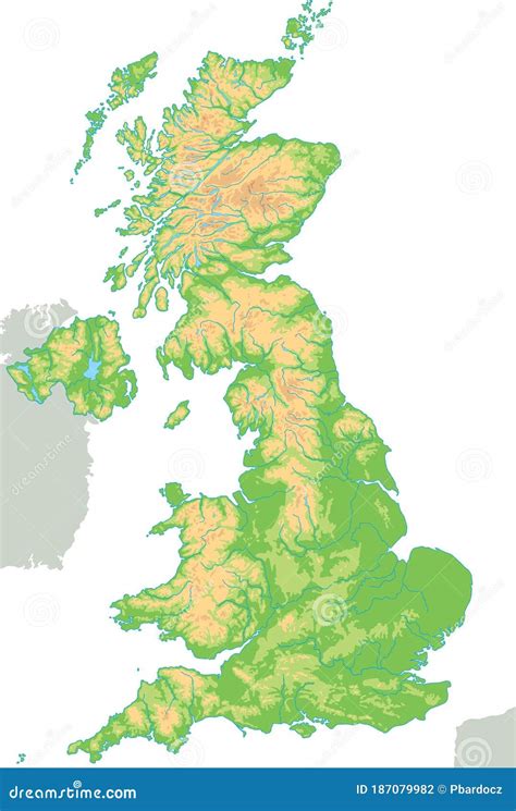 High Detailed United Kingdom Physical Map Stock Vector Illustration