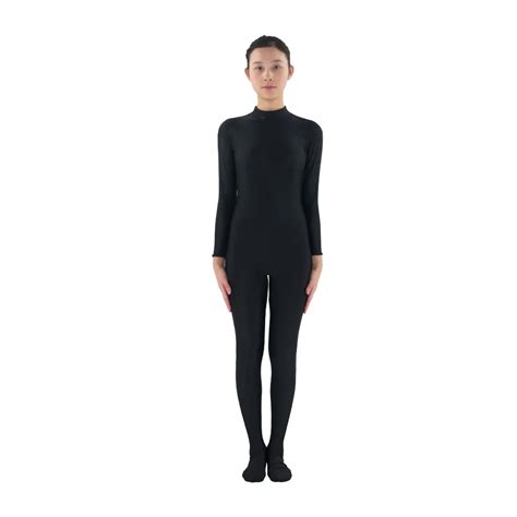 Adult Lycra Spandex Turtleneck Womens Black Zentai Suit Full Body Skin Bodysuit Hoodless Cosplay