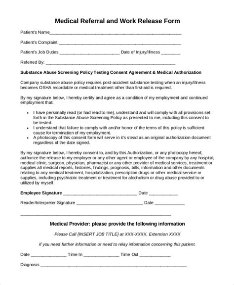 Work Release Form Template