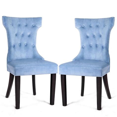 Blue Dining Side Chair Button Tufted Upholstered Velvet Armless Chair