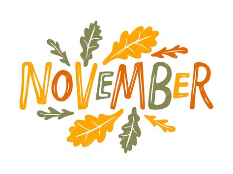 Premium Vector Hand Drawn Lettering Word November Text With Oak