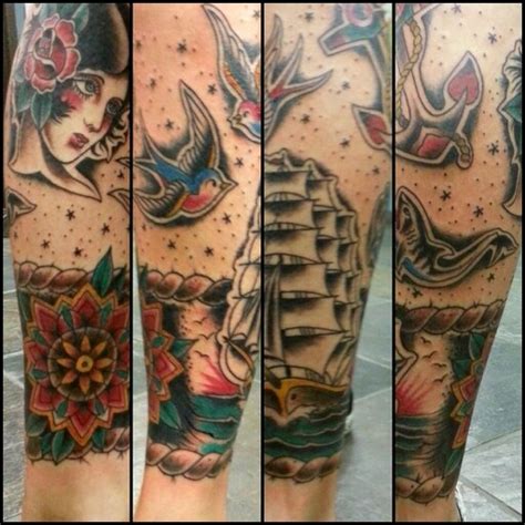 American Tradition Leg Piece Cover Up By Dave Lopez Blacksails Tattoo