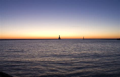 Lighthouses And Harbor At Port Washington Wisconsin Image Free Stock