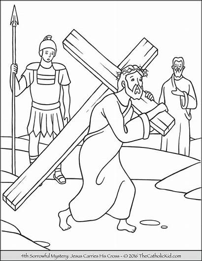 Jesus Cross Sorrowful Carries Coloring Pages Mysteries
