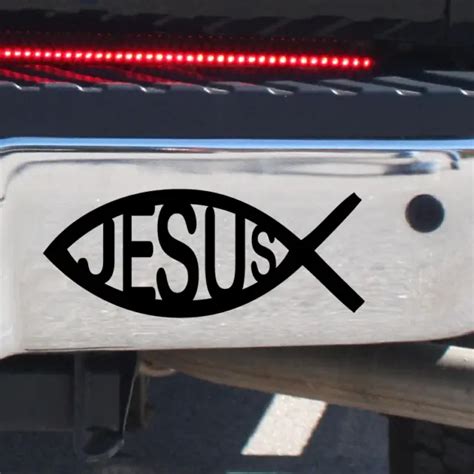 Jesus Christ W Text Fish Christian Vinyl Decal Sticker Car Truck Door