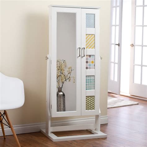 Our 2 in 1 jewelry armoire is the perfect companion for any woman with a rich collection of jewelry. white wooden full length mirror jewelry armoire with chic ...