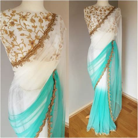 Beautiful White And Blue Color Half And Half Net Designer Saree And