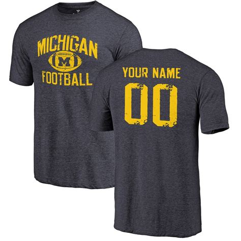 Michigan Wolverines Navy Personalized Distressed Football Tri Blend T Shirt
